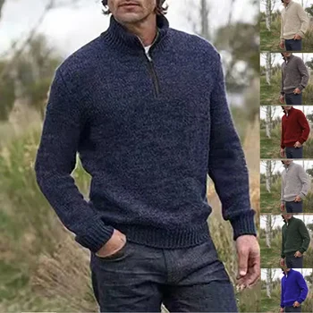 Европейская и американская осенне-зимняя мужская теплая рубашка на молнии с длинными рукавами