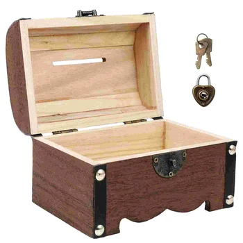маленькая деревянная шкатулка с замком, винтажная копилка, 5, 7x4x1,3 дюйма, коробка для хранения ювелирных изделий, домашняя декоративная