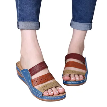Женские сандалии на танкетке с вырезами, Дышащие уличные повседневные тапочки, Нарядная Летняя модная обувь для ходьбы Zapatos Mujer