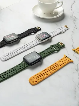 Силиконовый Ремешок для Часов Apple Watch Ремешок 44мм 40мм 45мм 41мм 38мм 42мм Смарт-Часы Браслет Ремешок для Часов Iwatch Серии 3 6 Se 7 8