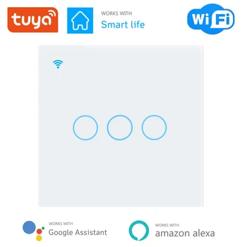 WIFI Настенный Сенсорный Выключатель ЕС США Умный Выключатель Света 1 2 3 Банды 220 В Tuya Smart Home Kit Приложение Пульт Дистанционного Управления Для Alexa Google