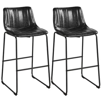 30-дюймовый барный стул с обивкой из искусственной кожи для кухни, 2 шт., черный