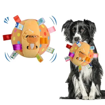 Интерактивная игрушка для собак с мячом для тренировки агрессивных жевателей, устойчивая к разжатию, устойчивая к укусам Плюшевая ручка, игрушки для собак с колокольчиками, товары для домашних животных