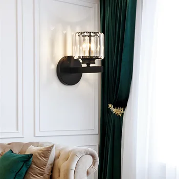 Классический хрустальный светильник Kobuc для спальни, 12 видов золотых / черных настенных бра, лампа с цоколем E14 для коридорного кабинета, гостиничное освещение