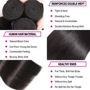 28-30-Дюймовые Прямые Пучки Натуральных волос для наращивания Для женщин, Двойные Прямые пучки Drwan, Плетение для чернокожих женщин