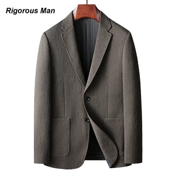 Высококачественный повседневный мужской блейзер Весна-осень, Однобортный Однотонный пиджак с темным рисунком и буквами во всю длину, роскошный деловой костюм, пиджак