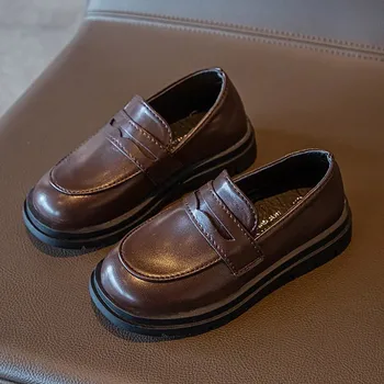 Маленькая кожаная обувь для мальчиков Весенне-осенняя детская Черная Модная обувь для больших детей