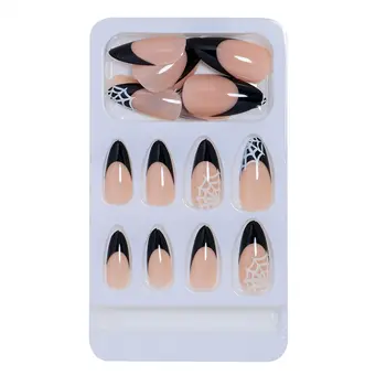 Накладные ногти телесного цвета с черным краем Легкие и легко наклеиваемые накладные ногти для маникюрного салона для женщин и девушек