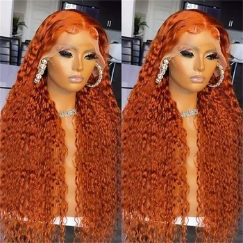 Luvkiss 180 Плотность HD Кружева Фронтальные парики Имбирно-Оранжевая Глубокая волна 13x4/13x6 человеческих волос Цветной парик для женщин