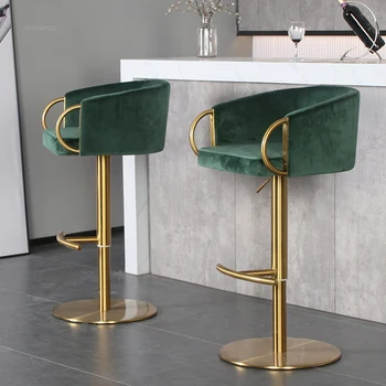 Роскошные барные стулья Nordic Light, Дизайнерские Высокие табуреты из нержавеющей стали, Подъемный Вращающийся Высокий барный стул, Табурет-островок для домашней кухни
