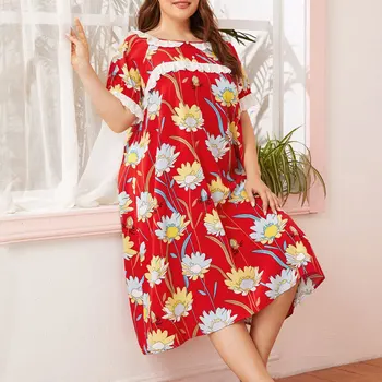 Летняя Женская Пижама Большого Размера, Свободная Кружевная Домашняя Одежда С короткими рукавами, Пижама, Ночная рубашка