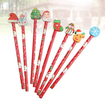 12шт Рождественский карандаш с ластиком Мультяшные Стационарные карандаши для детей студентов в произвольном стиле