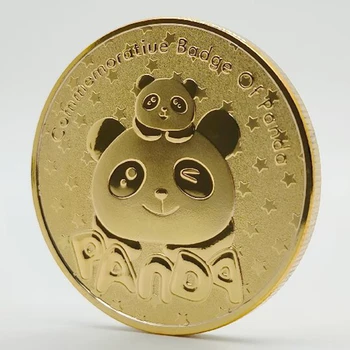 Позолоченная монета в виде панды, Памятная монета, милый рельефный значок, подарки из китайской коллекции панд, Совениоры