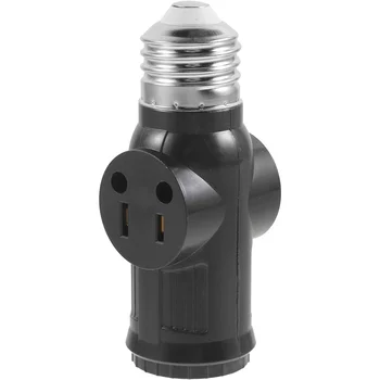 Розетка, соединяющая электрическую лампочку E26 с двойной 3-контактной розеткой с выдвижной