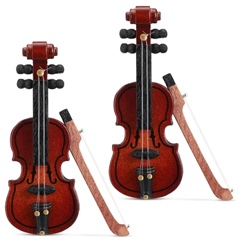 Миниатюрная деревянная скрипка из 2 предметов, мини-модель скрипки, мини-модель деревянной скрипки, аксессуар для кукольного домика 1/12