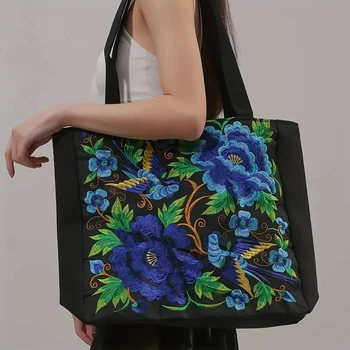 Оригинальная женская сумка с вышивкой на холсте в этническом стиле, ручная сумка большой емкости, сумки с вышивкой для женщин