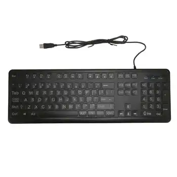 Компьютерная клавиатура Крупными жирными буквами, подключи и играй, белая светодиодная подсветка, USB-проводная клавиатура с крупным шрифтом для смарт-телевизоров для пожилых людей