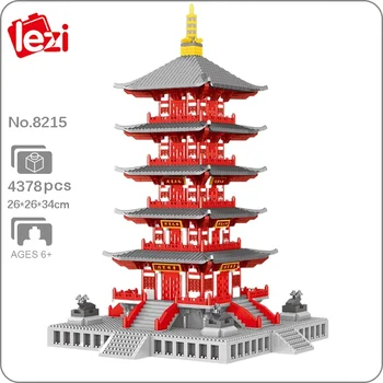 Lezi 8215 World Architecture Hanshan Temple Tower Pavilion DIY Мини Алмазные Блоки Кирпичи Строительная Игрушка Для Детей Подарок Без Коробки