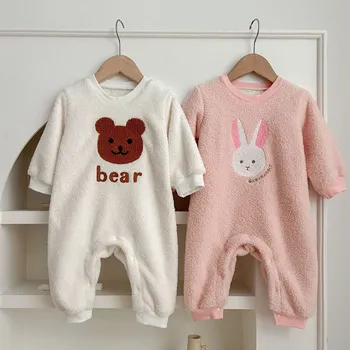 детская одежда одежда для новорожденных девочек однотонный комбинезон с рисунком мультяшного медведя и кролика
