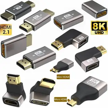300шт 8K HDMI 2.1 От Мужчины к женщине к женщине 90-270 Градусов Прямоугольный Штекер Преобразователя Алюминиевый MIcro mini HDMI 8K Extension Adapte