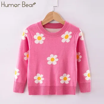 Детский вязаный свитер Humor Bear, Новый Осенне-Зимний Утолщенный топ с Милыми цветами Для девочек, Vestidos, Повседневная одежда от 1 до 5 лет