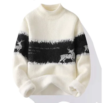 Осенне-Зимний Новый Корейский свитер-Пуловер с Наполовину Высоким Воротом 2023 года выпуска для Мужчин