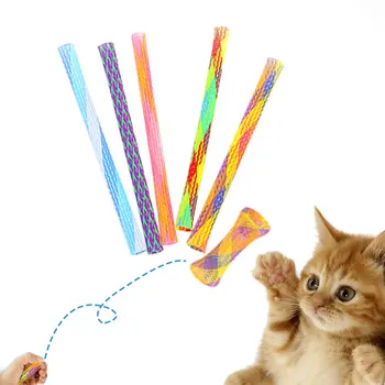 10шт Игрушка-пружинка для кошек, Забавная Прыгающая игрушка для кошек, домашнее животное, Красочная Интерактивная Телескопическая трубка, Гибкая спиральная Пружинная игрушка для кошек, Жевательная игрушка