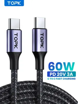 TOPK 60 Вт кабель USB C-Type C для быстрой зарядки PD Кабель зарядного устройства Кабель для передачи данных для Macbook Huawei Xiaomi POCO Samsung кабель USB-C