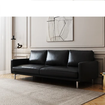 Первый слой воловьей кожи Современный Простой итальянский диван в стиле минимализма в стиле ретро с тремя сиденьями