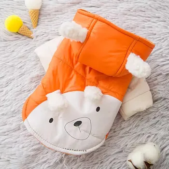 Оранжевое пуховое пальто с медведем, зимняя новая одежда для собак, модная одежда для щенков с двумя ножками, милый плюшевый кардиган XS-XL, одежда для домашних животных