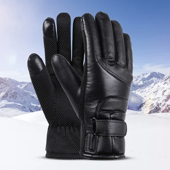 Перчатки с подогревом 12 В для верховой езды, ветрозащитные перчатки с подогревом, зимние велосипедные перчатки, водонепроницаемая искусственная кожа для снегохода, мотоцикла