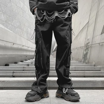 Апрель МОМО 2021, Осенне-зимние Свободные брюки для уборки, Модные Брендовые мужские Темные Прямые повседневные брюки