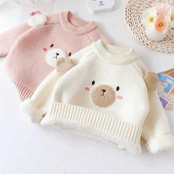 Весенний Корейский свитер для девочек, модный Детский Нижний вязаный топ, осень-зима, утепленные теплые свитера с длинным рукавом для маленьких детей