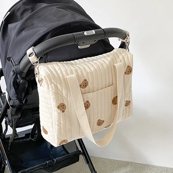 Хлопчатобумажные сумки для подгузников с мультяшным принтом, вышитая сумка для беременных, многофункциональная Большая емкость для прогулок с коляской, сумки для мам