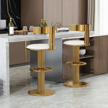 Роскошные барные стулья Nordic Барный стул из нержавеющей стали Кухонная мебель Домашний высокий стул Со спинкой Современный минималистичный барный стул B