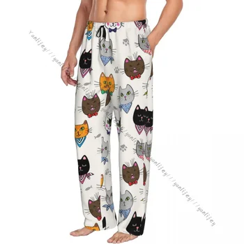 Забавные портреты кошек-хипстеров, мужские пижамы, пижамные штаны, штаны для отдыха, штаны для сна