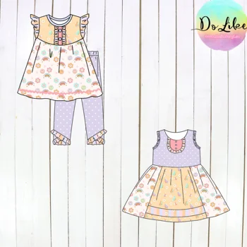 весенние платья для девочек с очаровательным принтом из детского молочного шелкового материала, детские наряды, повседневные комплекты детской одежды