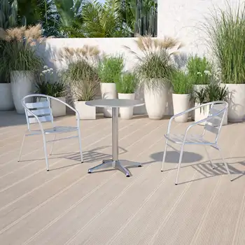 Наборы садовой мебели, 23,5-дюймовый Круглый алюминиевый стол для внутреннего и наружного использования с основанием