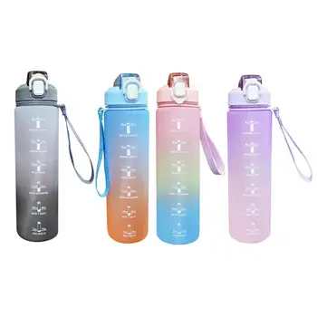Бутылка для воды объемом 1 л Портативные спортивные бутылки для питья с отметкой времени и соломинкой для фитнес-зала Герметичные