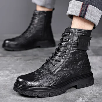 Мужские ботинки из натуральной кожи, Дышащая обувь с высоким берцем, уличная мужская обувь, качественная мотоциклетная обувь, осенние зимние ботинки с круглым носком