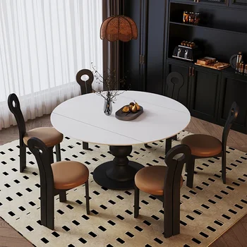 Дизайнерские выдвижные обеденные столы, мебель для столовой в скандинавском стиле, Кухонный деревянный вращающийся круглый стол, Роскошный Домашний шифер, столешница