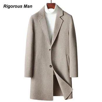 Высококачественные мужские шерстяные пальто Осень-зима, однотонный деловой двусторонний шерстяной мужской тренч ручной работы в британском стиле