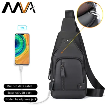 Мужская сумка-слинг из натуральной кожи MVA, роскошные дизайнерские нагрудные сумки через плечо для мужчин, заряжающиеся через USB, водонепроницаемые сумки через плечо