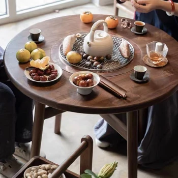 Чайный столик на плите из массива черного ореха для выпечки чая на открытом воздухе, Многофункциональный обеденный стол для дома