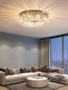 2022 Современный Простой Гладкий верхний светильник с кристаллами K9 цвета: Золотистый, серебристый, Металлический Декор для гостиной, спальни, Светодиодный потолочный светильник