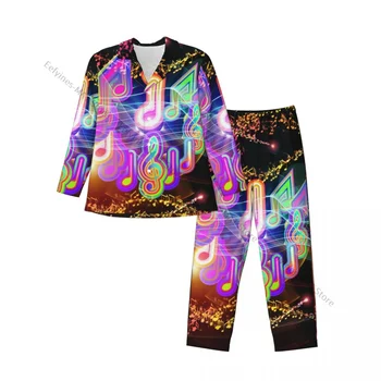 Мужские пижамные комплекты, разноцветные волны и музыкальные ноты, пижамы, верхняя одежда для отдыха с длинными рукавами, осенне-зимняя одежда для отдыха