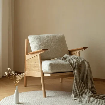 MOMO Nordic Японский диван-кресло из массива дерева, Ретро Диван для гостиной, Одноместный Балкон, Подлокотник для отдыха, мебель из ротанга Divano WK