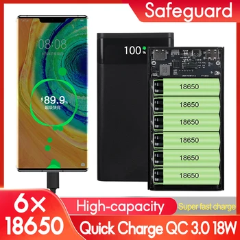 Большая емкость 20000 мАч Супер быстрая зарядка 22,5 Вт 6 *18650 Power Bank Коробка для хранения USB Type C 12V держатель батареи Чехол PD QC 3,0