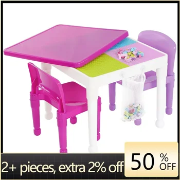 Белый стол для учебы для детей, стол и стул 2 в 1, детский стол для занятий и 2 стула, розовый и фиолетовый, бесплатная доставка