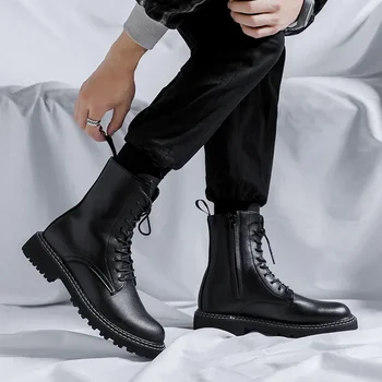 мужские мотоциклетные ботинки с высоким берцем для отдыха, оригинальная кожаная обувь черного цвета, вечерние платья для ночного клуба, ковбойские ботинки на платформе, длинные боты